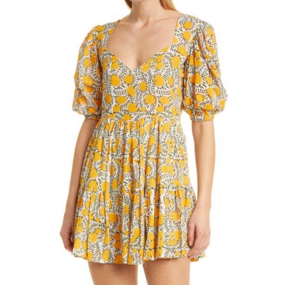 Mille Travel Resort NWOT Aneli Yellow Lemon Print Cotton Pleated Short Dress XL - Picture 1 of 8